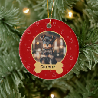 Red Christmas Dog Name Holiday Keepsake Ceramic Ornament