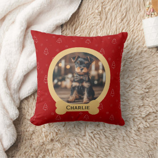 Red Christmas Dog Name Holiday Keepsake Throw Pillow