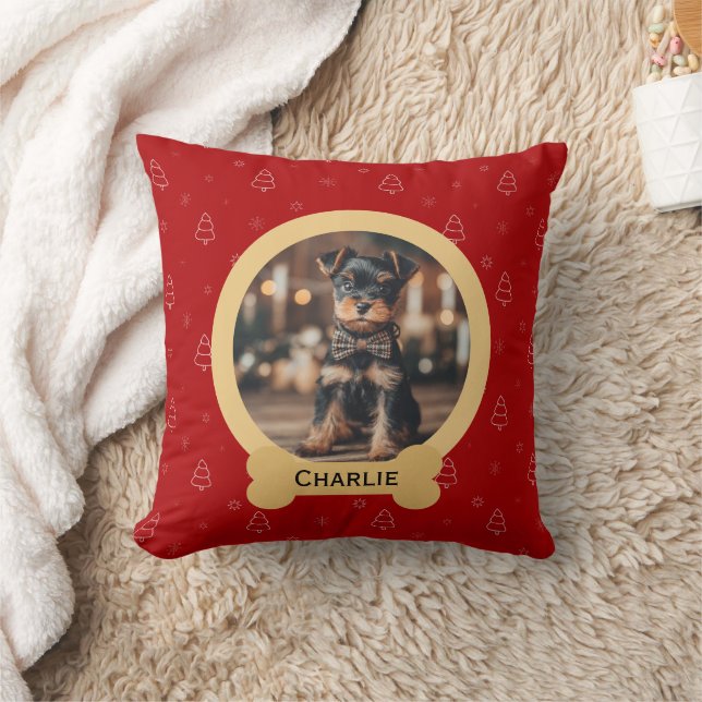 Red Christmas Dog Name Holiday Keepsake Throw Pillow (Blanket)