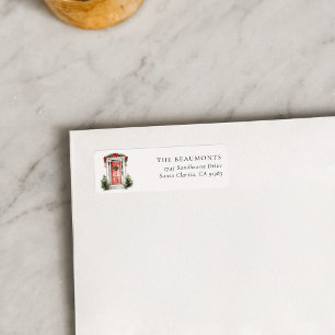 Red Christmas Door Return Address Label