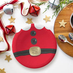 Red Christmas Elf Party Paper Plate
