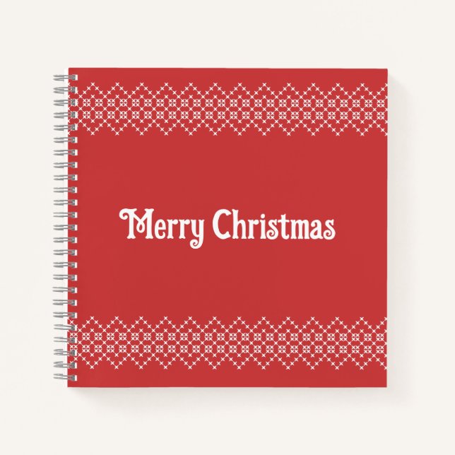 Red christmas embroidery snowflake art  notebook (Front)