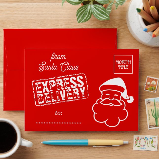 Red Christmas envelope from Santa Claus North Pole (Desk)