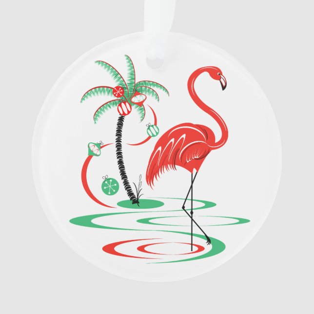 Red Christmas Flamingo acrylic round Ornament (Front)