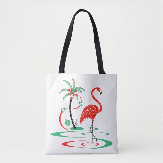 Red Christmas Flamingo all over tote Bag (Front)