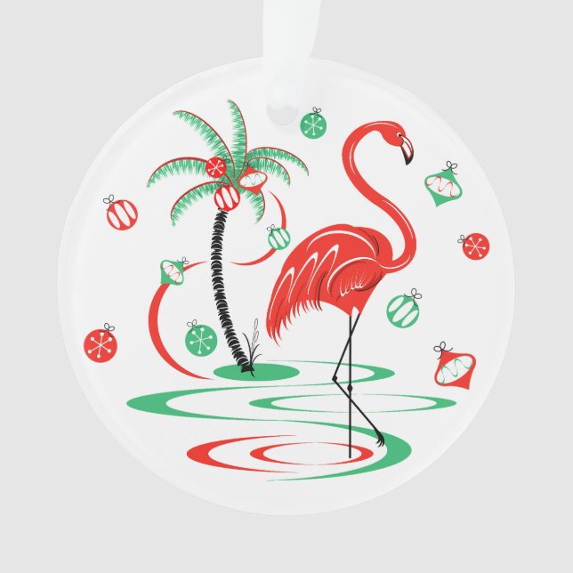 Red Christmas Flamingo Baubles acrylic round Ornament (Front)