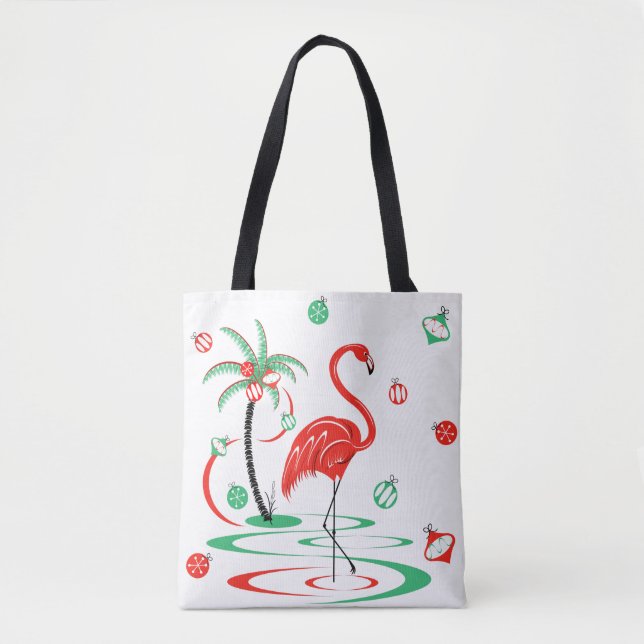 Red Christmas Flamingo Baubles all over Tote Bag (Front)