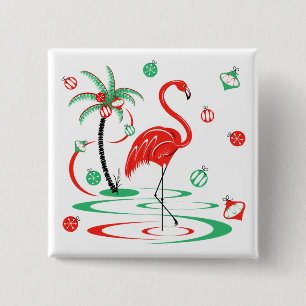 Red Christmas Flamingo Baubles button square