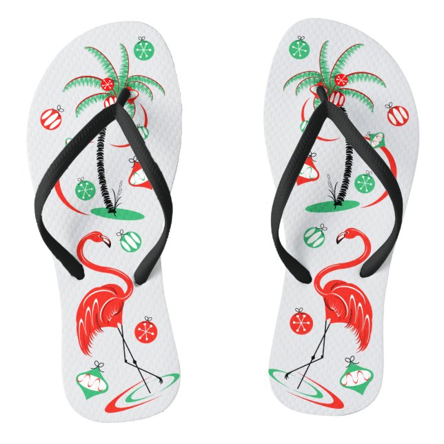 Red Christmas Flamingo Baubles flip flops (Footbed)