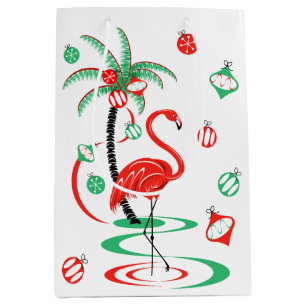 Red Christmas Flamingo Baubles gift bag medium