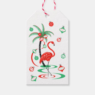 Red Christmas Flamingo Baubles gift tag portrait