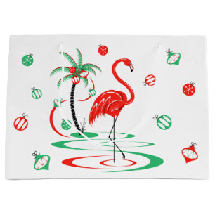 Red Christmas Flamingo Baubles large Gift Bag