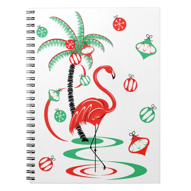 Red Christmas Flamingo Baubles notebook (Front)