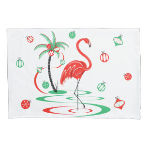 Red Christmas Flamingo Baubles pillowcase single