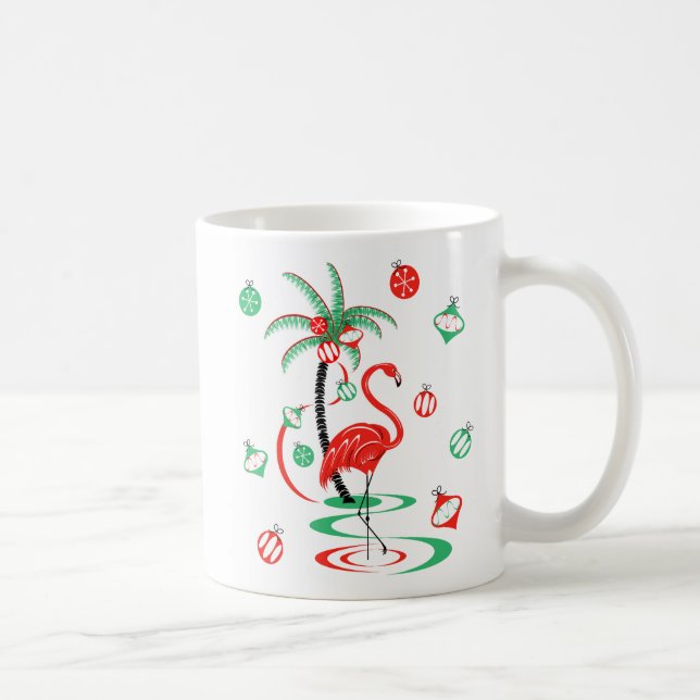 Red Christmas Flamingo Baubles portrait mug (Right)