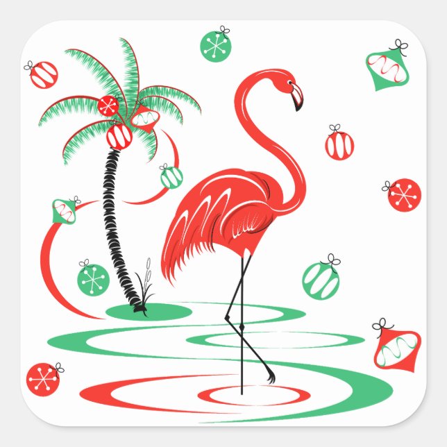 Red Christmas Flamingo Baubles square Square Sticker (Front)