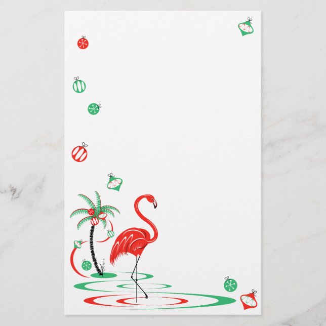 Red Christmas Flamingo Baubles stationery (Front)