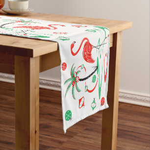 Red Christmas Flamingo Baubles table runner