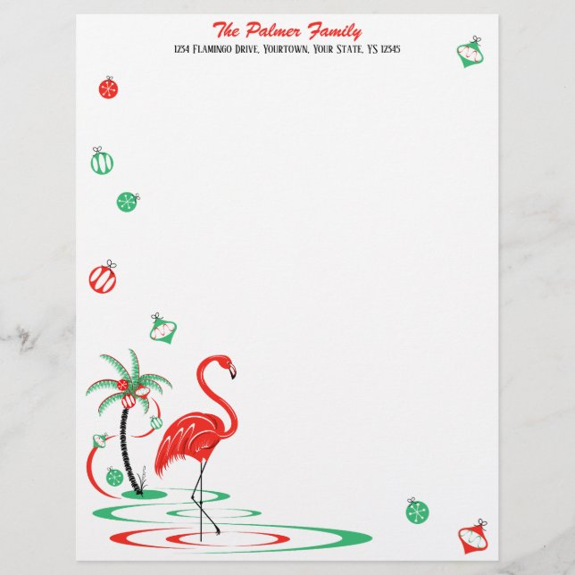 Red Christmas Flamingo Baubles Text (Front)