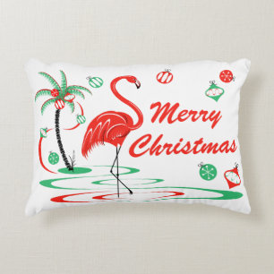 Red Christmas Flamingo Christmas green back accent Pillow