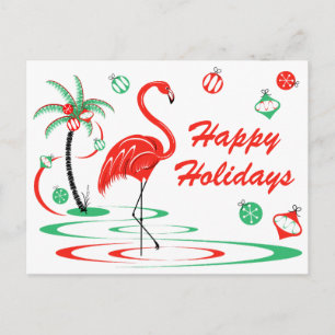 Red Christmas Flamingo Happy Holidays landscape Postcard