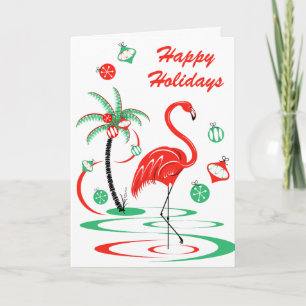 Red Christmas Flamingo Happy Holidays portrait Holiday Card
