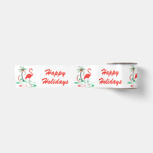 Red Christmas Flamingo Happy Holidays ribbon Satin Ribbon
