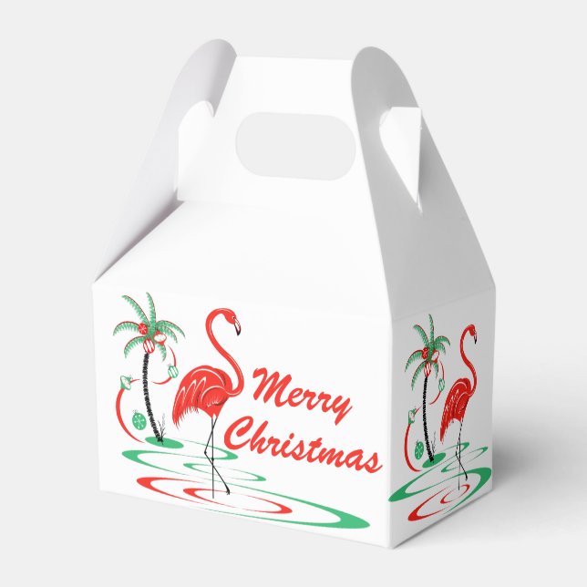 Red Christmas Flamingo Merry Christmas gable Favor Box (Front Side)