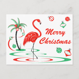 Red Christmas Flamingo Merry Christmas landscape Holiday Postcard