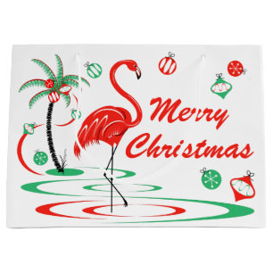Red Christmas Flamingo Merry Christmas large Large Gift Bag