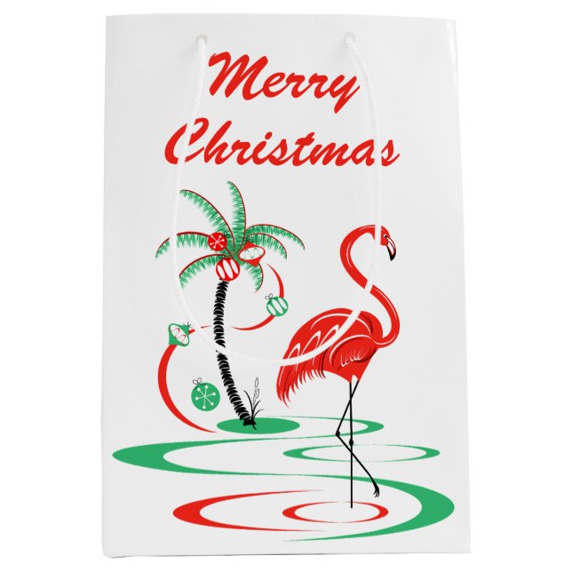 Red Christmas Flamingo Merry Christmas medium Gift Bag (Front)