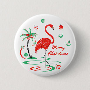 Red Christmas Flamingo Merry Christmas round 2 Inch Round Button