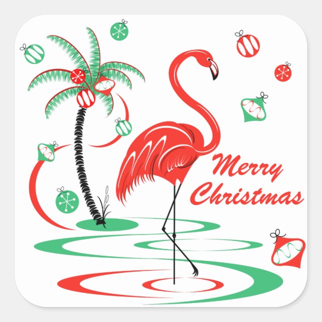 Red Christmas Flamingo Merry Christmas square Square Sticker (Front)
