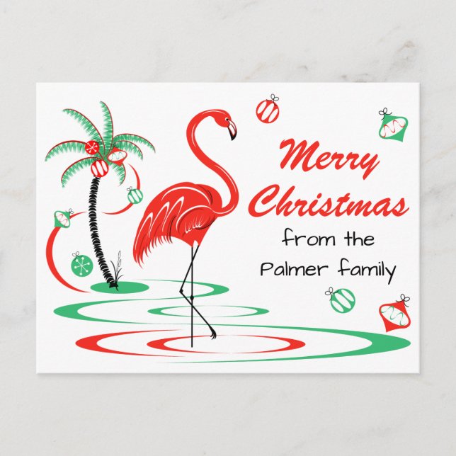 Red Christmas Flamingo Merry Christmas Text Holiday Postcard (Front)