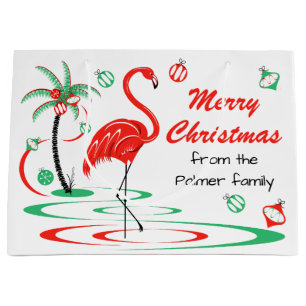 Red Christmas Flamingo Merry Christmas Text large Gift Bag