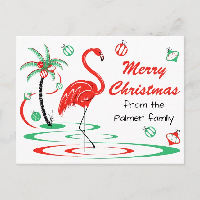 Red Christmas Flamingo Merry Christmas Text Postcard (Front)