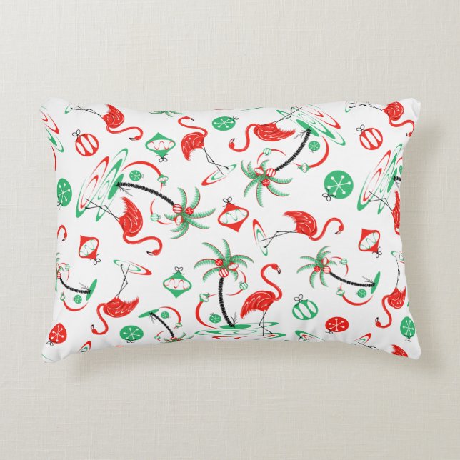 Red Christmas Flamingo Multi red back accent Pillow (Front)