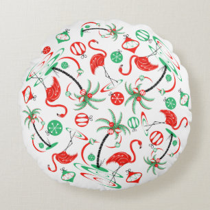 Red Christmas Flamingo Multi Round Pillow