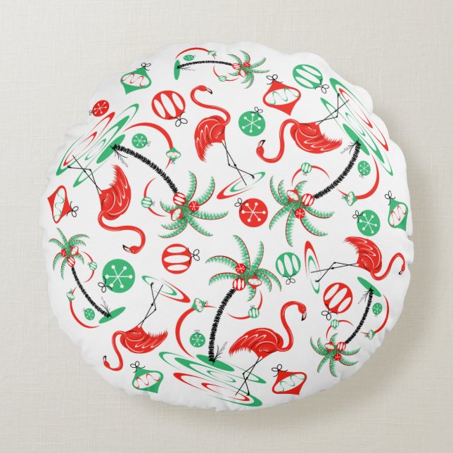 Red Christmas Flamingo Multi Round Pillow (Front)