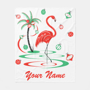 Red Christmas Flamingo Name fleece Blanket
