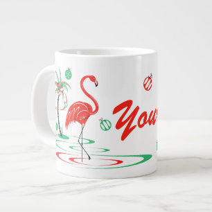 Red Christmas Flamingo Name jumbo Large Coffee Mug