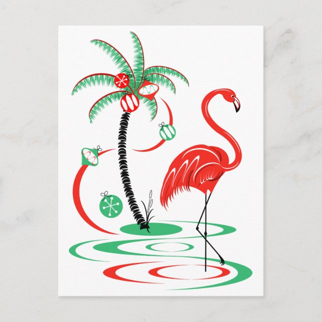 Red Christmas Flamingo postcard portrait (Front)