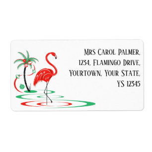 Red Christmas Flamingo shipping label