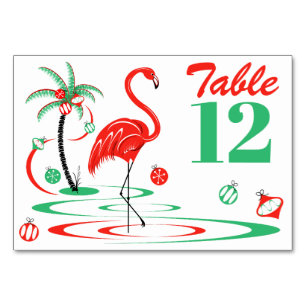 Red Christmas Flamingo table card landscape