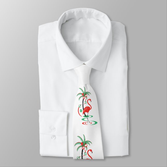Red Christmas Flamingo tie (Tied)