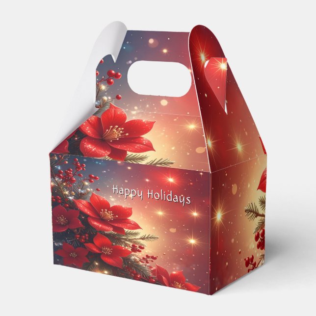 Red Christmas Floral Holiday Gift Box (Front Side)