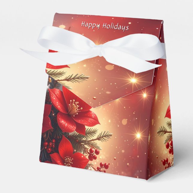Red Christmas Floral Holiday Gift Box (Front Side)