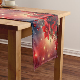 Red Christmas Floral Holiday Table Runner