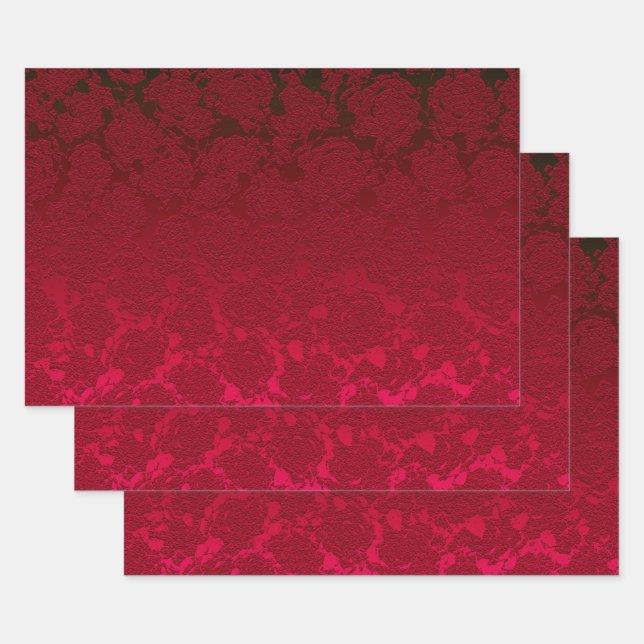 Red Christmas Floral Succulent Pattern Metallic Wrapping Paper Sheet (Set)