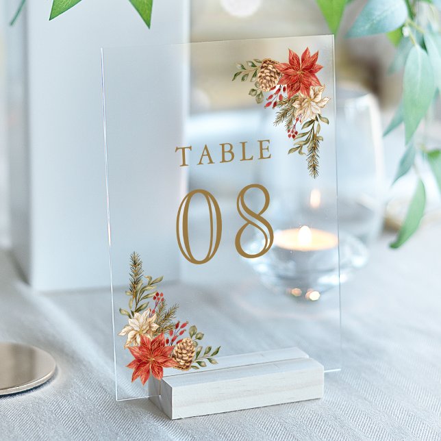Red Christmas Floral Wedding Acrylic Table Number (Creator Uploaded)